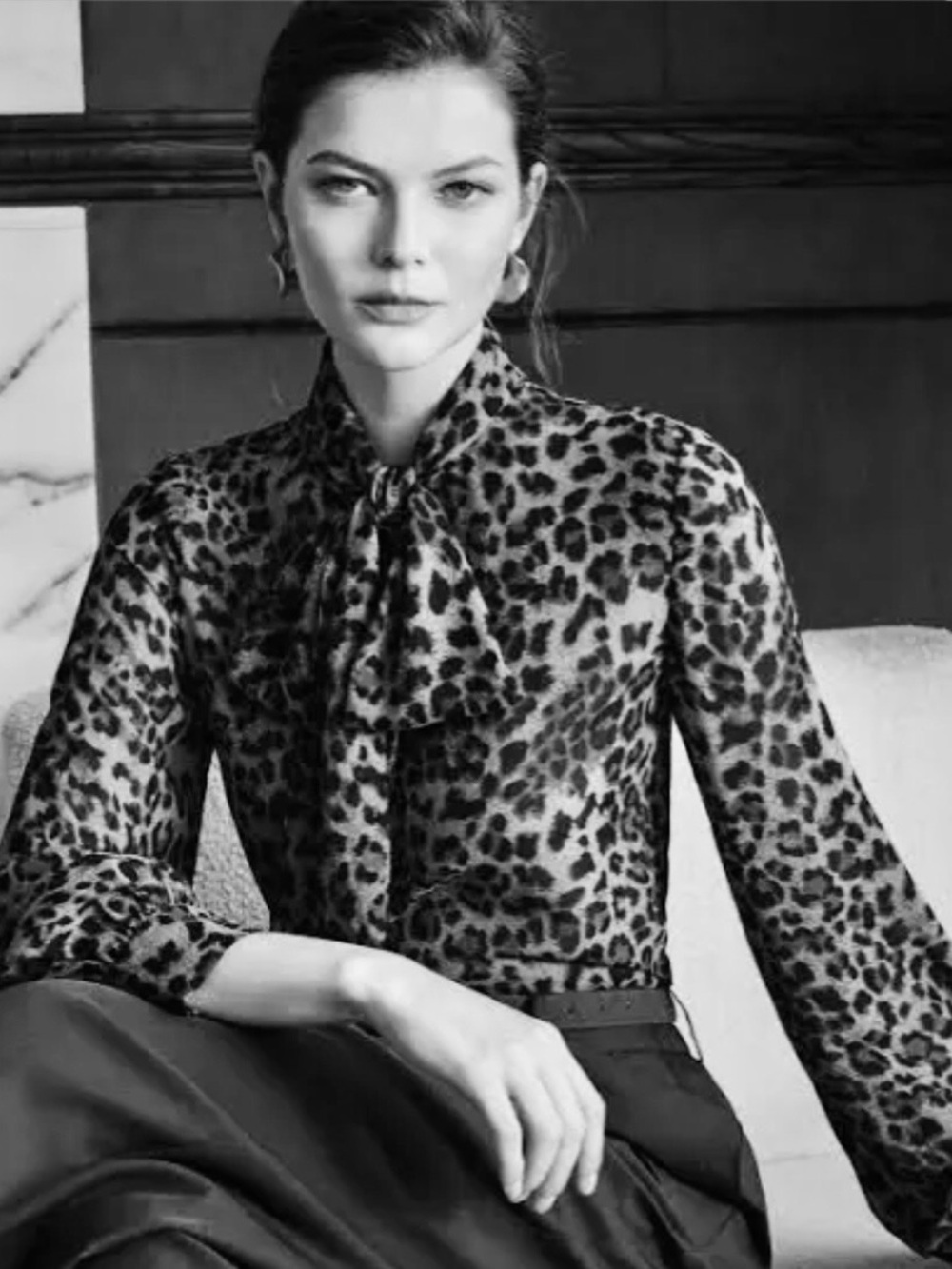 Animal Print Bow Tie Blouse